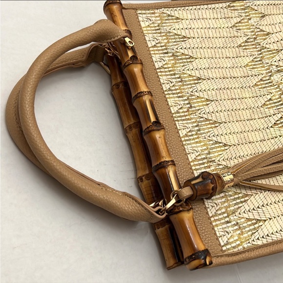 Sondra Roberts Weaved Fringed Bamboo Shoulder Bag Handbag - Picture 3 of 12